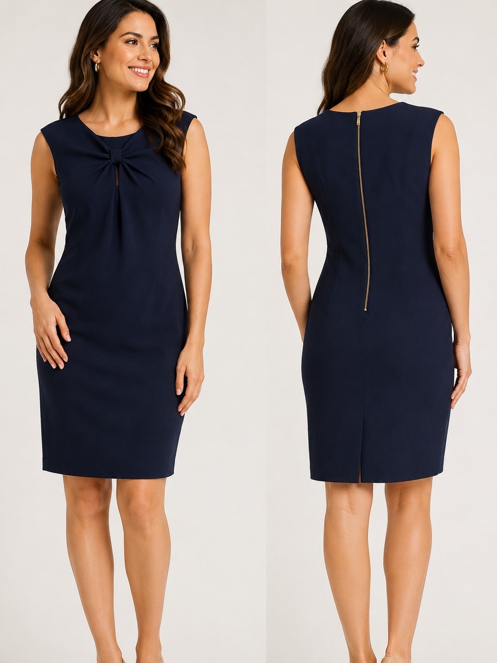 Sharagano Navy Blue Bow Front Sheath Dress Size 10